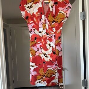 Floral Wrap Dress - Red, Pink, and Brown